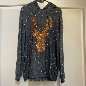 Spadehill Lightweight Novelty Reindeer Polka Dot Long Sleeve Sequined Hoodie